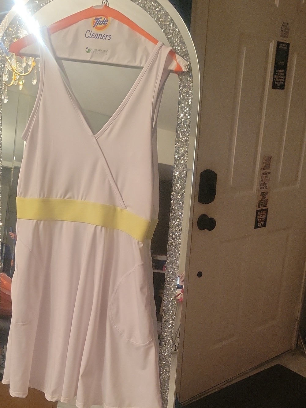 Kyodan White Mini Dress with Yellow Waistband